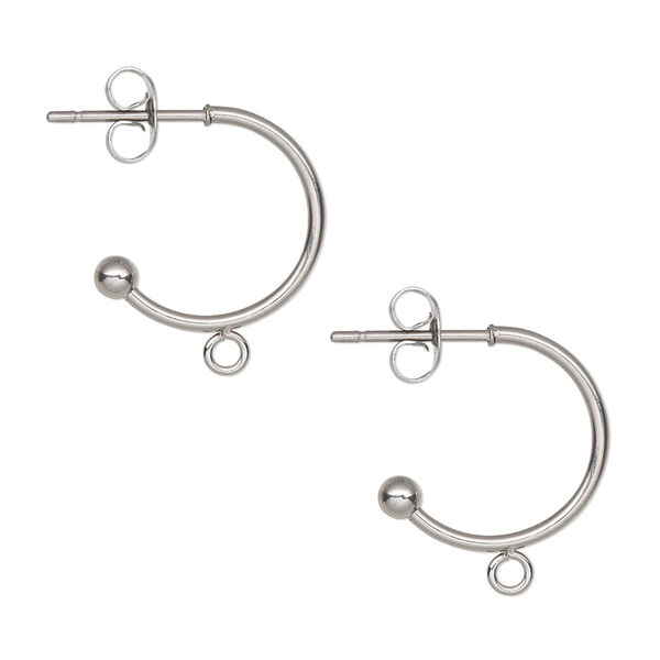 Earstud, stainless steel, 18mm 3/4 hoop with closed loop and 3mm ball. Sold per pkg of 2 pairs. image number 0