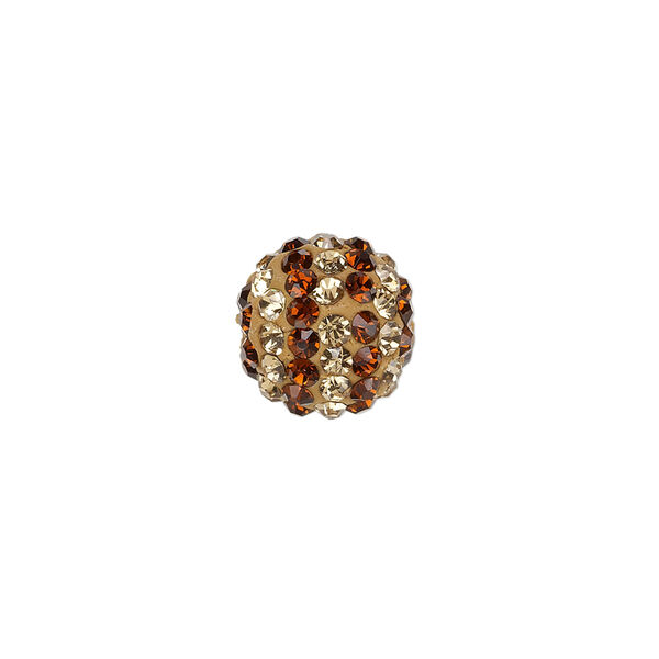 Bead, Egyptian glass rhinestone / epoxy / resin, brown and champagne, 12mm round with pav&eacute; striped design. Sold individually. image number 0