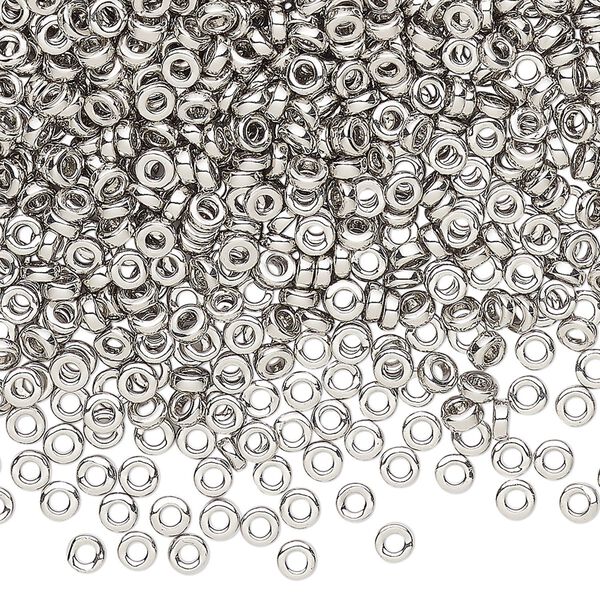 Seed bead, Miyuki, glass, pkg/4g, 3x1.3mm spacer rondelle, opaque palladium-plated, (SPR3-194). image number 0