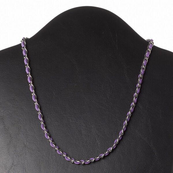 Necklace, faux suede / imitation rhodium-plated steel / silver-finished brass, light purple, 6mm wide, 18 inches with 2-inch extender chain and lobster claw clasp. Sold individually. image number 0