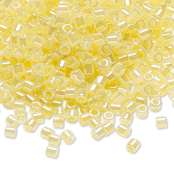 Seed bead, Delica®, glass, pkg/50g, #8 round, opaque inside dyed color luster light lemon ice (DBL-0232). image number 0