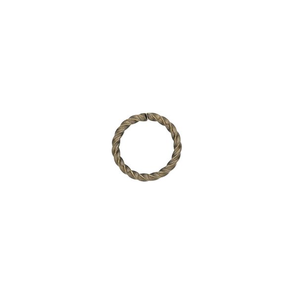 Jump ring, antique gold-plated brass, 10mm twisted round, 8mm inside diameter, 16 gauge. Sold per pkg of 100. image number 0