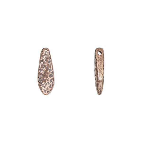 Bead, TierraCast®, "Hammertone" collection, antique copper-plated pewter (tin-based alloy), 14.5x5mm top-drilled hammered dagger. Sold per pkg of 4. image number 0