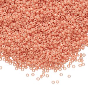 Seed bead, Miyuki, glass, pkg/35g, #15 rocaille, Duracoat® opaque outside dyed dark salmon, (RR-4462).