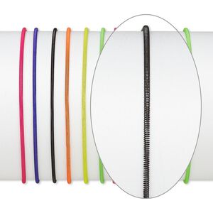 Bracelet, stretch, steel, assorted neon colors, 2mm wide, 7 inches. Sold per pkg of 12.