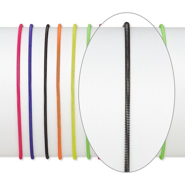 Bracelet, stretch, steel, assorted neon colors, 2mm wide, 7 inches. Sold per pkg of 12. image number 0