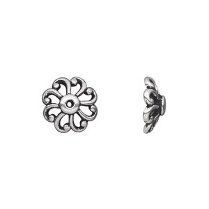 Bead cap, TierraCast®, antique silver-plated pewter (tin-based alloy), 12x4.5mm open round with swirls, fits 12-16mm bead. Sold per pkg of 20.