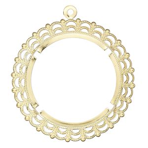 Focal, gold-plated brass, 50mm round with 38mm round setting. Sold per pkg of 2.