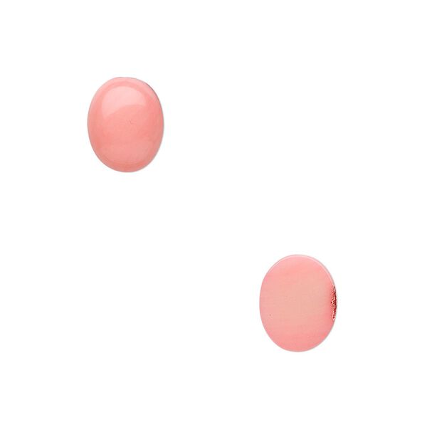 Cabochon, bamboo coral (dyed), pink, 10x8mm calibrated oval, Mohs hardness 3-1/2 to 4. Sold per pkg of 2. image number 0