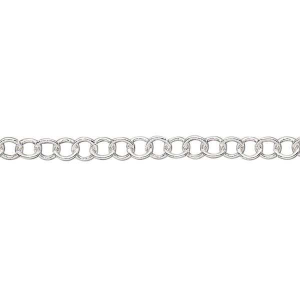 Chain, silver-plated brass, 4mm round cable. Sold per 50-foot spool. image number 0