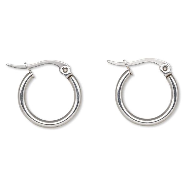 Earring, stainless steel, 15.5mm round hoop. Sold per pair. image number 0