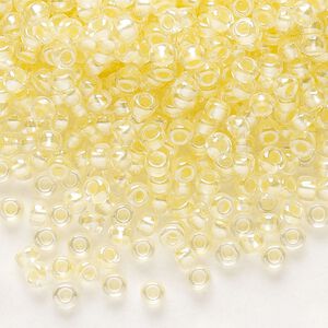 Seed bead, Preciosa Ornela Czech glass, pkg/50g, #8 rocaille, translucent color-lined luster pastel yellow, (382PY).