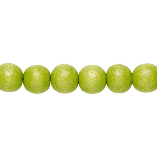 Bead 1pkg1, Taiwanese cheesewood (dyed / waxed), lime green, 7-8mm round, 15-1/2 to 16 inches. image number 0
