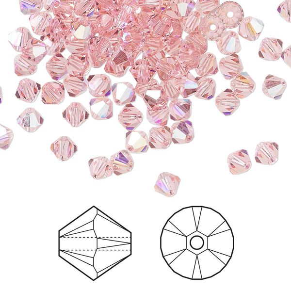 Bead 1440pk light rose AB, Swarovski® 4mm XILION bicone 5328 image number 0