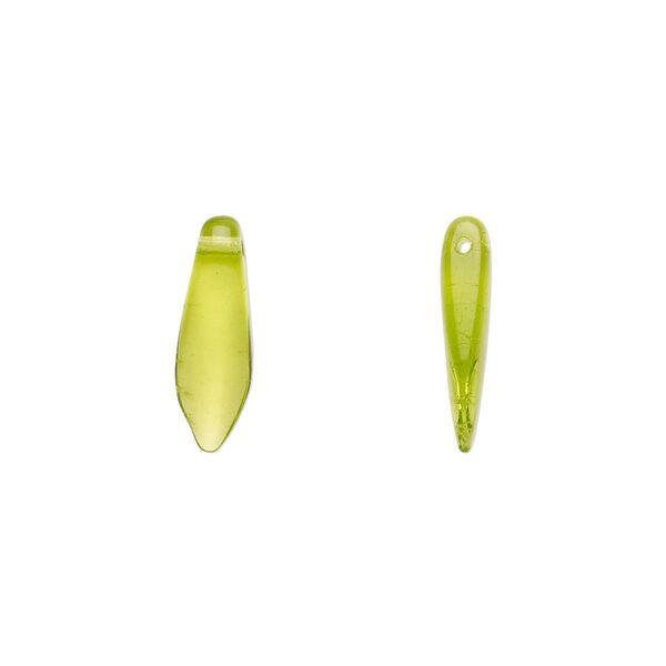 Bead, Czech pressed glass, olivine, 15.5x5mm top-drilled dagger. Sold per 15-1/2" to 16" strand, approximately 135-150 beads. image number 0