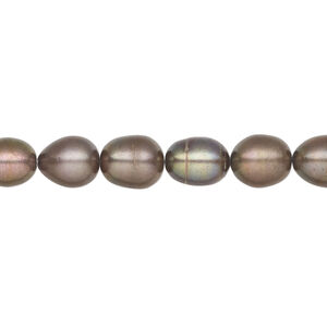 Freshwater pearl 1pkg1 rice, 15.5-16 inch light copper peacock 7-8mm cultured