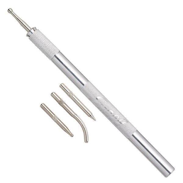 Burnisher, Excel™, plastic / aluminum / stainless steel, red and clear, 5-1/2 inches with 18x2.5mm spoon tip. Sold per 5-piece set. image number 0