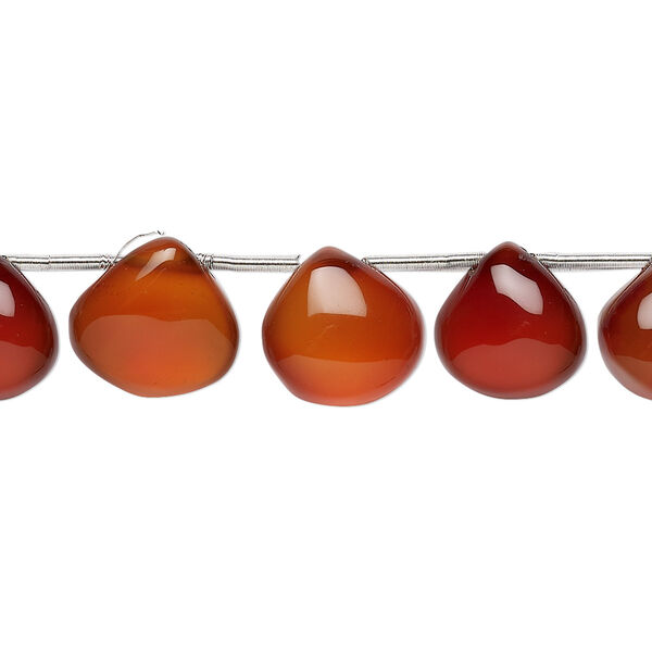 Bead, amber onyx (dyed / heated), 10-12mm hand-cut top-drilled puffed teardrop with 0.4-1.4mm hole, B grade, Mohs hardness 6-1/2 to 7. Sold per pkg of 8. image number 0