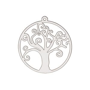 Drop, Lazer Lace™, stainless steel, 26mm double-sided open round with tree of life. Sold per pkg of 4.