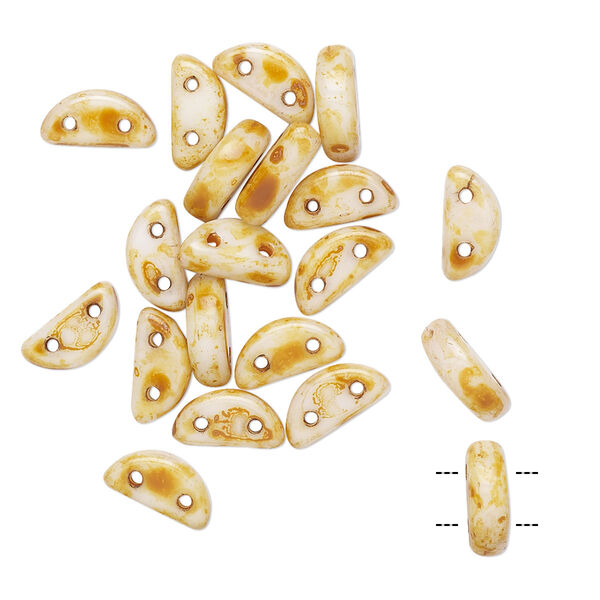 Bead, Preciosa, Czech pressed glass, opaque alabaster tortoise cream, 8.5x3mm half moon with (2) 0.8-0.9mm holes. Sold per pkg of 20. image number 0