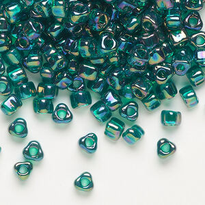 Seed bead, Miyuki 1pkg10g, glass, #5 triangle, translucent rainbow teal (TR-1159)