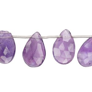 Amethyst 1pkg14, hand-cut top-drilled faceted puffed teardrop bead natural 13x8mm-18x11mm