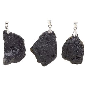 Tektite / steel 1pkg1, freeform nugget pendant 25x17mm-36x23mm