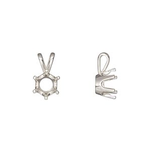Pendant, Sure-Set™, sterling silver, 7mm pre-notched 6-prong round setting. Sold individually.