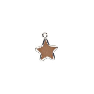 Drop sterling silver peach moonstone 1pk 10mm hand-cut flat double-sided star, natural