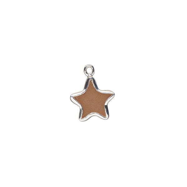 Drop sterling silver peach moonstone 1pk 10mm hand-cut flat double-sided star, natural image number 0