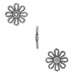 Component, antique silver-plated "pewter" (zinc-based alloy), 13x13mm single-sided flower. Sold per pkg of 50.