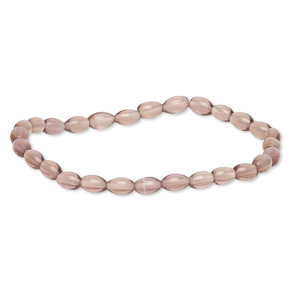 Bracelet, stretch, glass, light purple, 6x4mm-7x5mm oval, 6 inches. Sold individually. image number 0