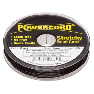 Cord, Powercord®, elastic, black, 0.7mm, 7-pound test. Sold per 25-meter spool.