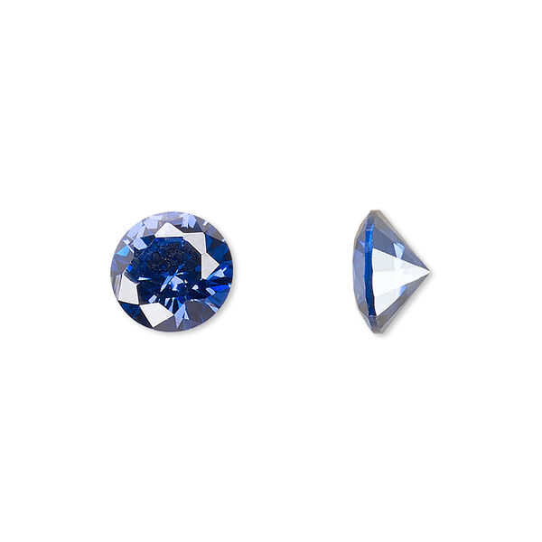 Gem, cubic zirconia, spinel blue, 5mm faceted round, Mohs hardness 8-1/2. Sold per pkg of 2. image number 0
