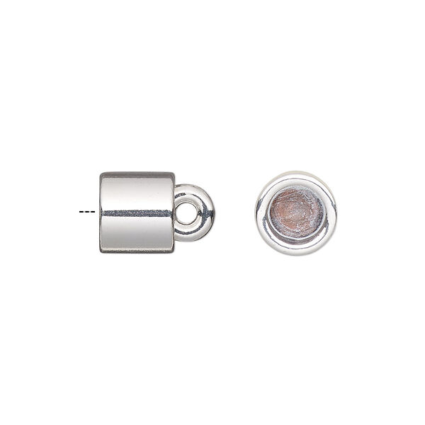 Cord end, glue-in, silver-finished "pewter" (zinc-based alloy), 8x8mm barrel, 5.5mm inside diameter. Sold per pkg of 2. image number 0