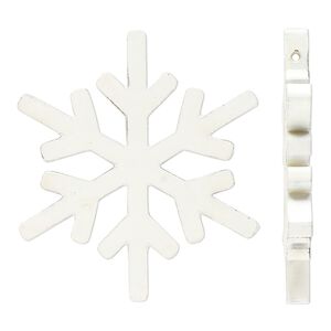 Focal, painted mango wood, white, 57x50mm side-drilled snowflake. Sold per pkg of 2.