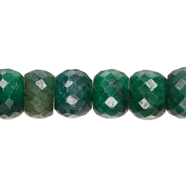Bead, emerald (dyed), 12x8mm-15x10mm hand-cut faceted rondelle, C- grade, Mohs hardness 7-1/2 to 8. Sold per 15-inch strand. image number 0