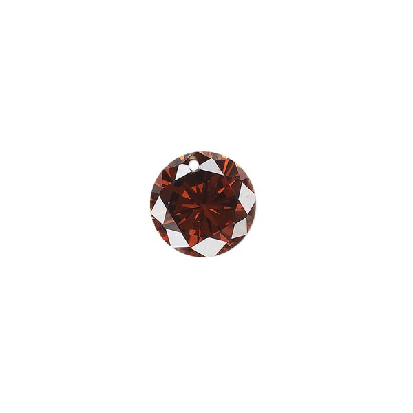 Drop, cubic zirconia, brown, 12mm hand-faceted round, Mohs hardness 8-1/2. Sold per pkg of 2. image number 0