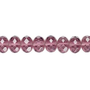 Bead, Czech fire-polished glass, transparent amethyst purple, 9x5mm faceted rondelle. Sold per 15-1/2" to 16" strand.