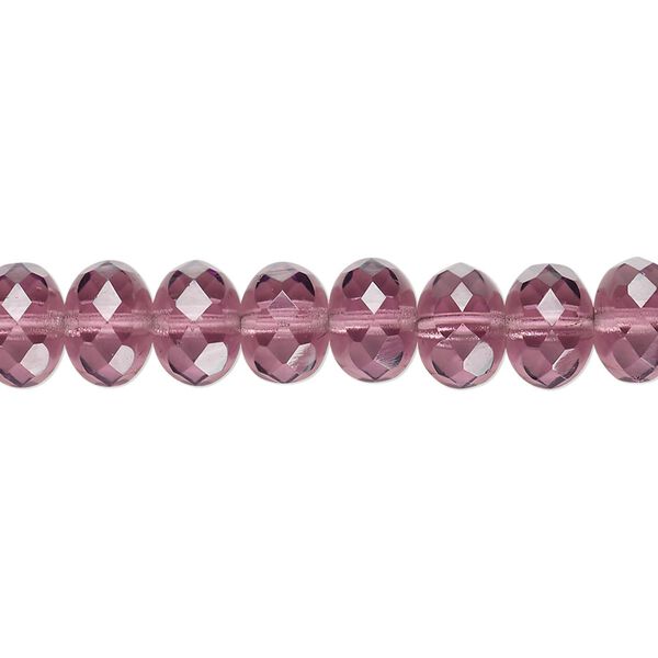 Bead, Czech fire-polished glass, transparent amethyst purple, 9x5mm faceted rondelle. Sold per 15-1/2" to 16" strand. image number 0