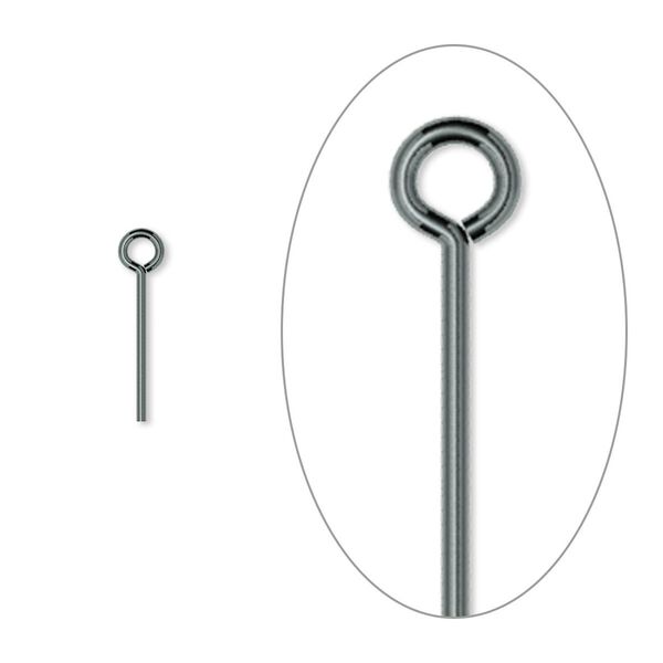 Eye pin, gunmetal-plated brass, 1/2 inch, 21 gauge. Sold per pkg of 100. image number 0