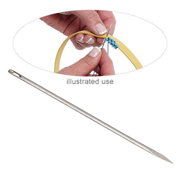 Needle, Tulip, steel, 1.2mm with 1.3mm eye width, 2 inches, for use on leather. Sold per pkg of 2. image number 0