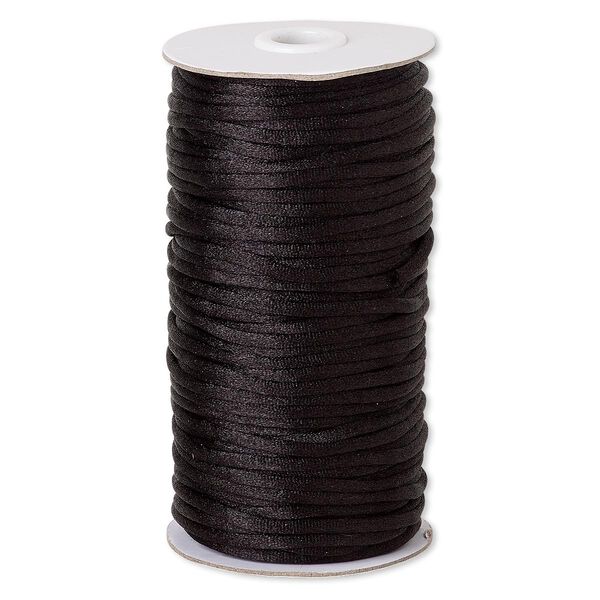 Cord, Satinique™, satin, black, 4mm large. Sold per 150-foot spool. image number 0