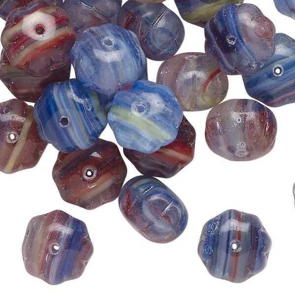 Bead, Czech pressed glass, translucent multicolored, 11x8mm flower rondelle with swirl pattern. Sold per 2-ounce pkg, approximately 44 beads. image number 0