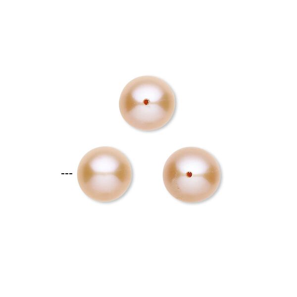 Pearl, White Lotus™, cultured freshwater, peach, (2) 8-8.5mm half-drilled round and (1) 9.5-10mm half-drilled round, B grade, Mohs hardness 2-1/2 to 5. Sold per 3-piece set. image number 0