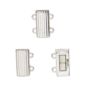 Clasp magnetic 1pkg1 sterling silver, 14x6mm rectangle, 1-strand