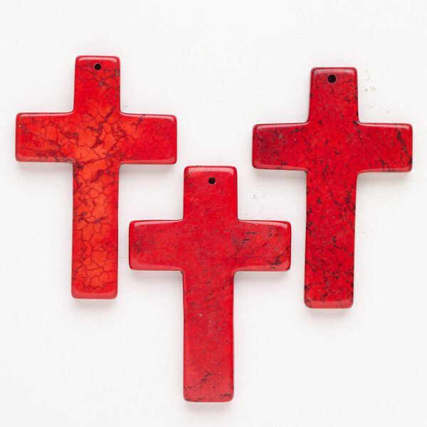 Howlite 1pkg3, top-drilled cross focal red 58x40mm-61x42mm image number 0