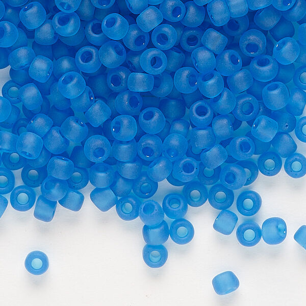 Seed bead, Dyna-Mites™, glass, transparent matte turquoise blue, #6 round. Sold per 40-gram pkg. image number 0
