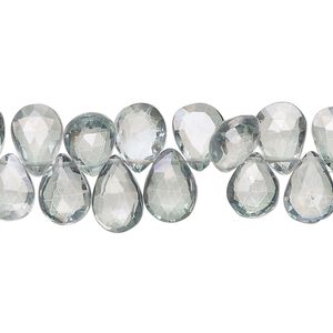 Quartz crystal 1pkg1, hand-cut top-drilled faceted puffed teardrop bead 7 inch 8x6mm-12x8mm