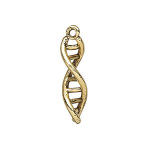 Charm, antique gold-plated pewter (tin-based alloy), 25x7.5mm 3D double helix. Sold per pkg of 2.
